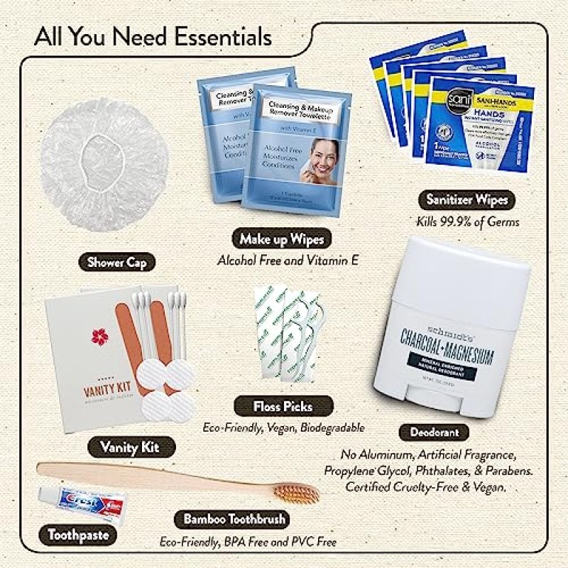 여성을 위한 럭셔리 천연 30피스 여행용 액세서리 키트 - 휴가, 병원 가방, 산후 여행용 가방에 들어 있는 TSA 준수 크기 세면도구