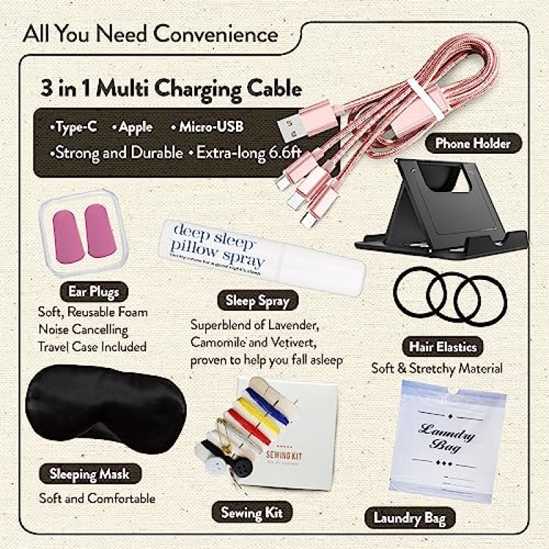 여성을 위한 럭셔리 천연 30피스 여행용 액세서리 키트 - 휴가, 병원 가방, 산후 여행용 가방에 들어 있는 TSA 준수 크기 세면도구