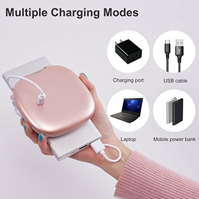 소형 LED 확대 여행용 화장 거울 - 4인치 1X/10X 배율 소형 핸드 포켓 밝기 조절이 가능한 양면 USB 충전식 터치스크린, 휴대용 탁상용 화장품(로즈 골드)