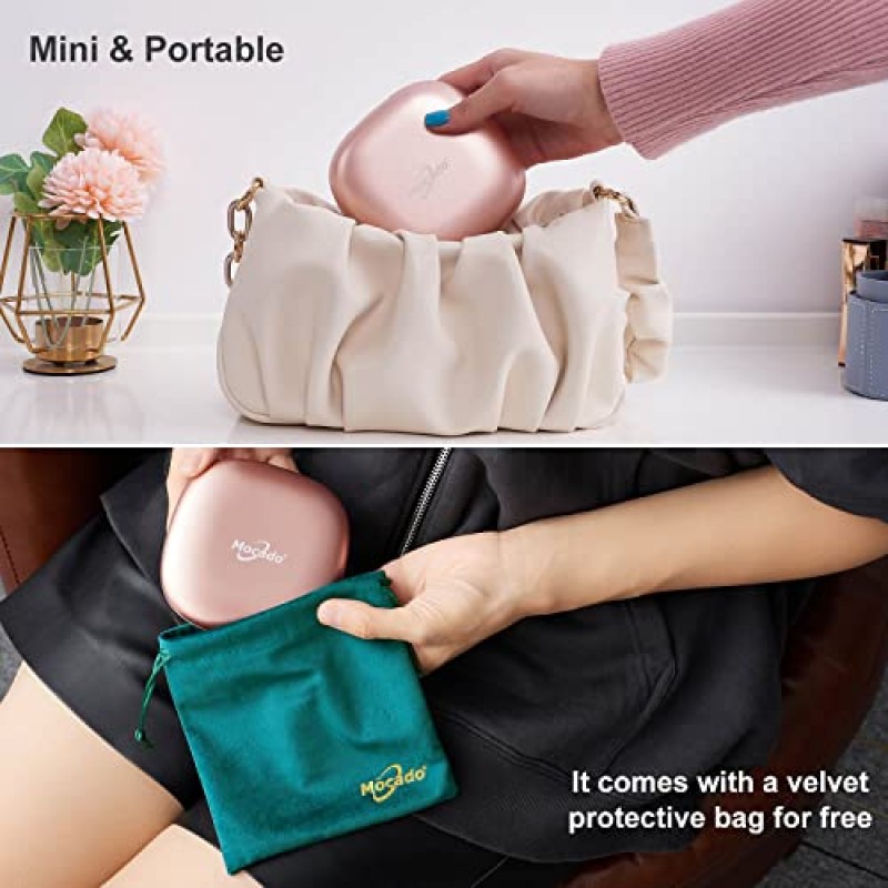 소형 LED 확대 여행용 화장 거울 - 4인치 1X/10X 배율 소형 핸드 포켓 밝기 조절이 가능한 양면 USB 충전식 터치스크린, 휴대용 탁상용 화장품(로즈 골드)