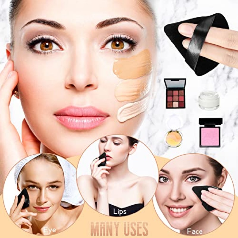 48 Pcs 벨벳 트라이앵글 파우더 퍼프 소프트 벨벳 메이크업 퍼프 벨벳 퍼프 페이스 파우더 메이크업 습식 및 건식 화장품 파운데이션을위한 삼각형 스폰지 루스 미네랄 파우더 바디 메이크업 도구 (블랙)