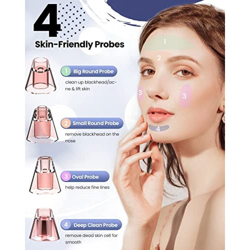 블랙헤드 제거제 모공 진공 여드름 추출기: 블루 라이트가 포함된 업그레이드된 모공 클렌저 - 얼굴용 충전식 블랙 헤드 제거제, 화이트헤드 제거, 얼굴 퍼밍, 여성 및 남성을 위한 오일 감소