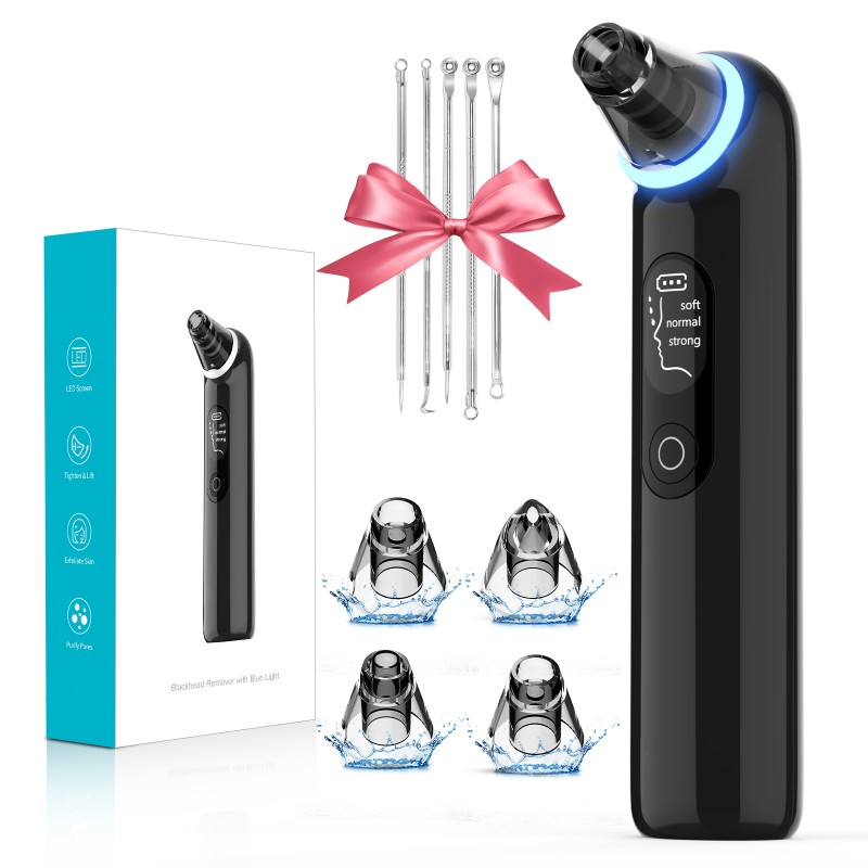 블랙헤드 제거제 모공 진공 여드름 추출기: 블루 라이트가 포함된 업그레이드된 모공 클렌저 - 얼굴용 충전식 블랙 헤드 제거제, 화이트헤드 제거, 얼굴 퍼밍, 여성 및 남성을 위한 오일 감소