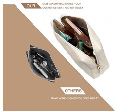 KixeBaer 대형 메이크업 백 - 레트로 체크 무늬 디자인, 가죽 소재, 미용 필수품을 위한 여러 칸, 여성용 다용도 세면도구 백 및 클러치, 여행에 적합 - 핑크