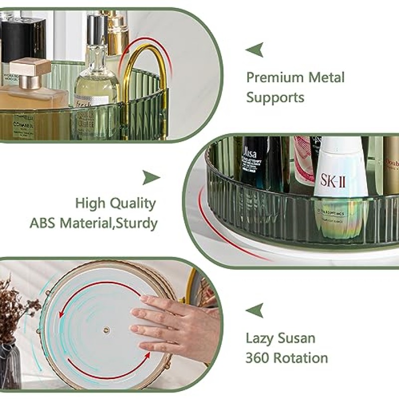 hxbigjin 세면대용 360°회전 메이크업 정리함, 대용량 욕실 조리대 정리대 회전, 스킨케어 화장품 화장대 정리함 향수, 로션, 립스틱, 코롱(3단-녹색)