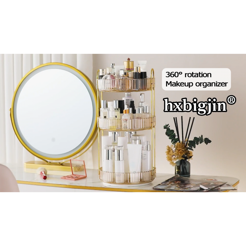hxbigjin 세면대용 360°회전 메이크업 정리함, 대용량 욕실 조리대 정리대 회전, 스킨케어 화장품 화장대 정리함 향수, 로션, 립스틱, 코롱(3단-녹색)