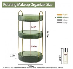 hxbigjin 세면대용 360°회전 메이크업 정리함, 대용량 욕실 조리대 정리대 회전, 스킨케어 화장품 화장대 정리함 향수, 로션, 립스틱, 코롱(3단-녹색)