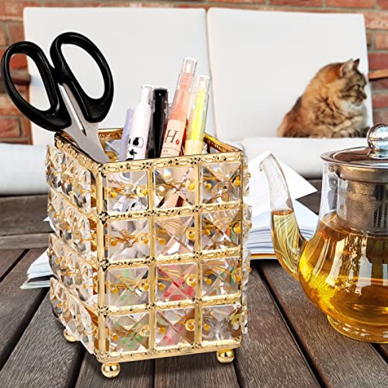 2 팩 크리스탈 메이크업 브러쉬 홀더 주최자 화장품 브러쉬 보관 컵 손수 펜 연필 홀더 컨테이너, 광장