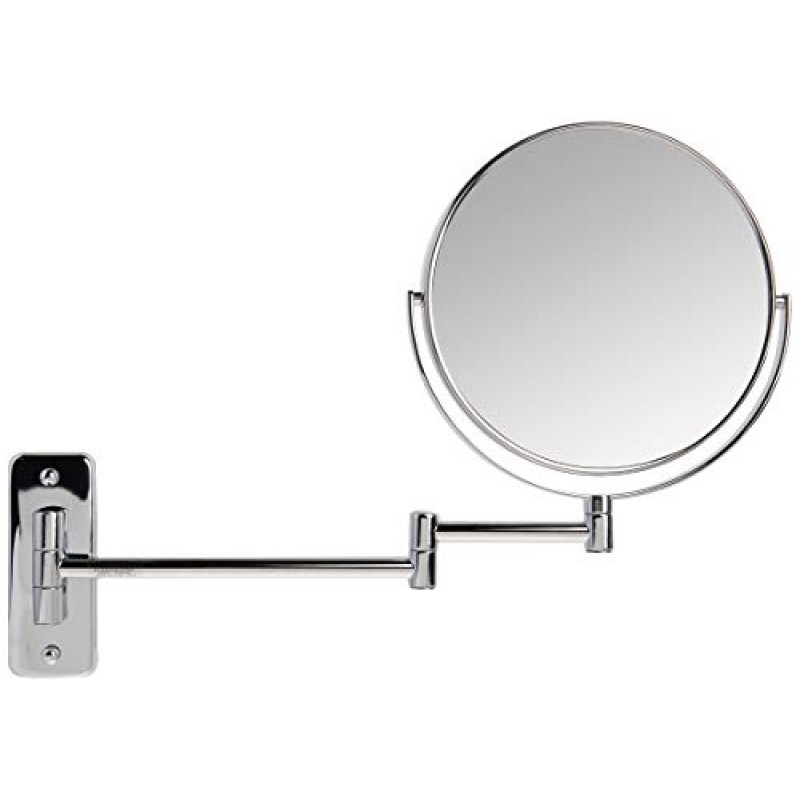 JERDON 양면 벽걸이형 화장 거울 - 5배 확대율 및 벽걸이형 암이 있는 화장 거울 - 크롬 마감 벽걸이형 8인치 직경 거울 - 모델 JP7506CF