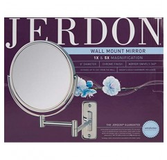 JERDON 양면 벽걸이형 화장 거울 - 5배 확대율 및 벽걸이형 암이 있는 화장 거울 - 크롬 마감 벽걸이형 8인치 직경 거울 - 모델 JP7506CF