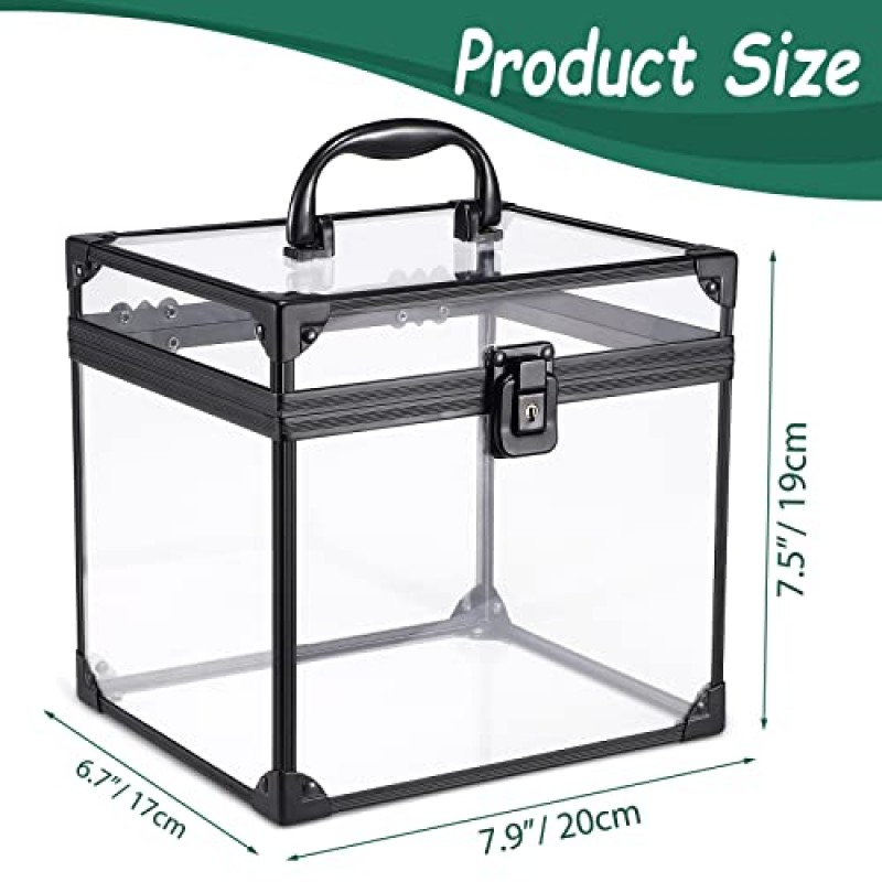 Noverlife 휴대용 화장품 및 세면도구 정리 상자, 래치 및 손잡이가 있는 투명 기차 케이스 여행용 메이크업 도구 보관 정리함, 메이크업 도구 상자 욕실 액세서리 케이스(7.9x6.7x7.5인치)