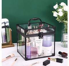 Noverlife 휴대용 화장품 및 세면도구 정리 상자, 래치 및 손잡이가 있는 투명 기차 케이스 여행용 메이크업 도구 보관 정리함, 메이크업 도구 상자 욕실 액세서리 케이스(7.9x6.7x7.5인치)