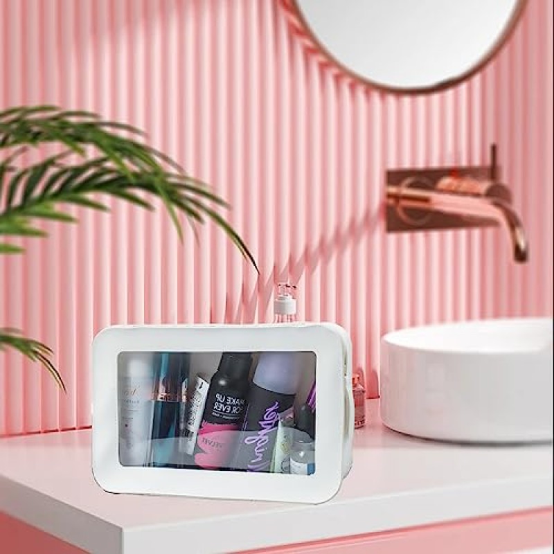 세면도구용 FFpaw 투명 여행 가방, 투명 TSA 화장품 가방 지퍼 손잡이가 있는 경량 PVC 투명 파우치 여성용 휴대용 여행용 수하물 보관 가방(흰색)