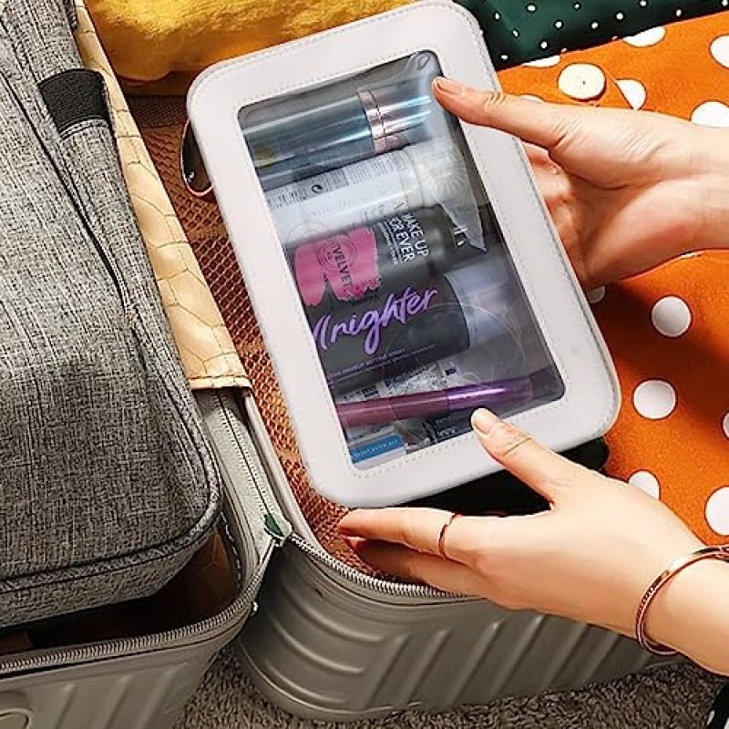 세면도구용 FFpaw 투명 여행 가방, 투명 TSA 화장품 가방 지퍼 손잡이가 있는 경량 PVC 투명 파우치 여성용 휴대용 여행용 수하물 보관 가방(흰색)