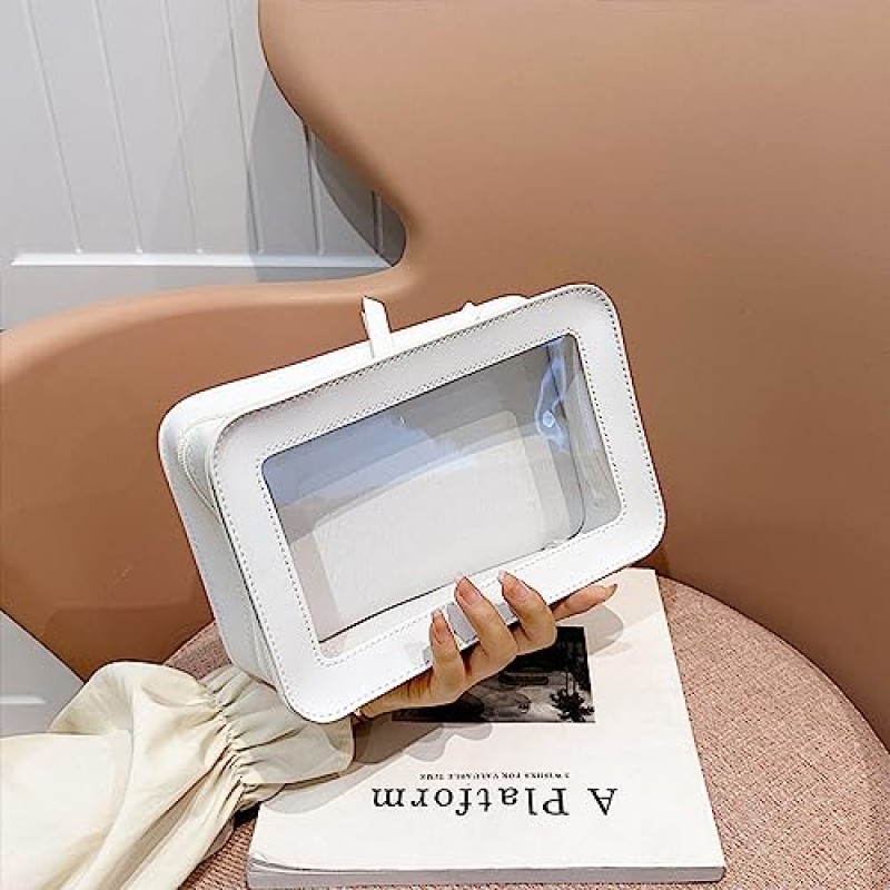세면도구용 FFpaw 투명 여행 가방, 투명 TSA 화장품 가방 지퍼 손잡이가 있는 경량 PVC 투명 파우치 여성용 휴대용 여행용 수하물 보관 가방(흰색)