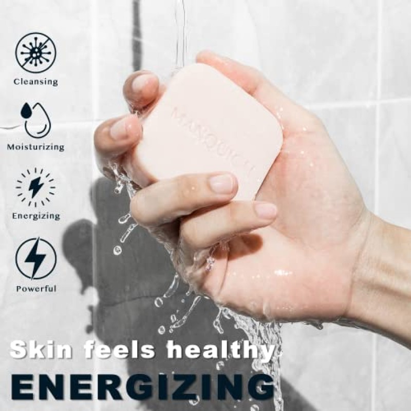 MANQUICH 엑스폴리에이팅 바 비누, 천연 남성 비누, 목욕 비누 남성용 럭셔리 선물 세트, 오이가 함유된 수분 공급 및 보습 피부, 코코넛 오일 - 얼굴, 바디 및 면도용 비건 비누, 3.52oz(바 3개)