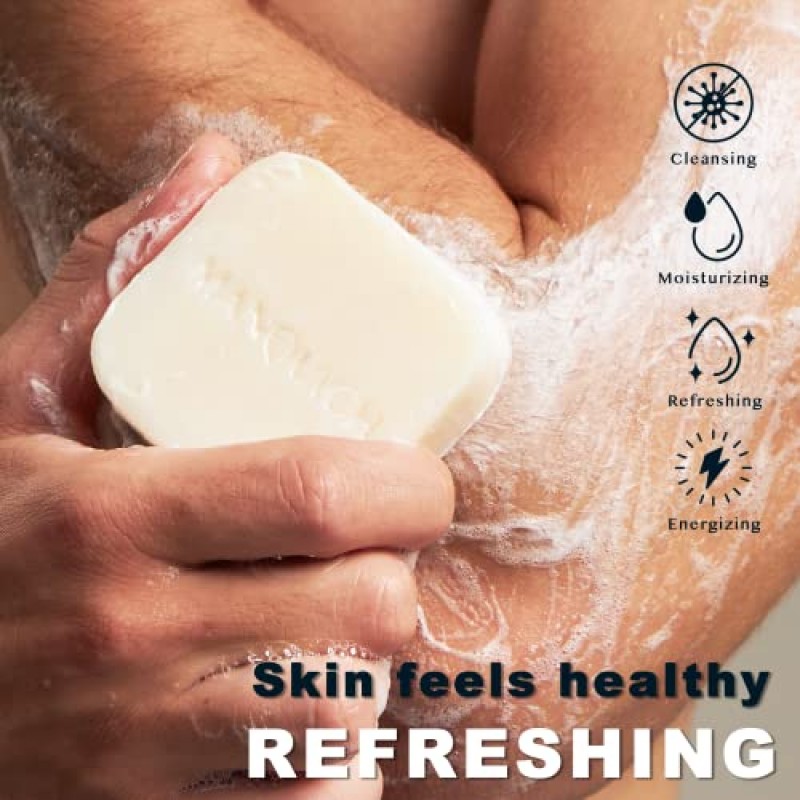 MANQUICH 엑스폴리에이팅 바 비누, 천연 남성 비누, 목욕 비누 남성용 럭셔리 선물 세트, 오이가 함유된 수분 공급 및 보습 피부, 코코넛 오일 - 얼굴, 바디 및 면도용 비건 비누, 3.52oz(바 3개)