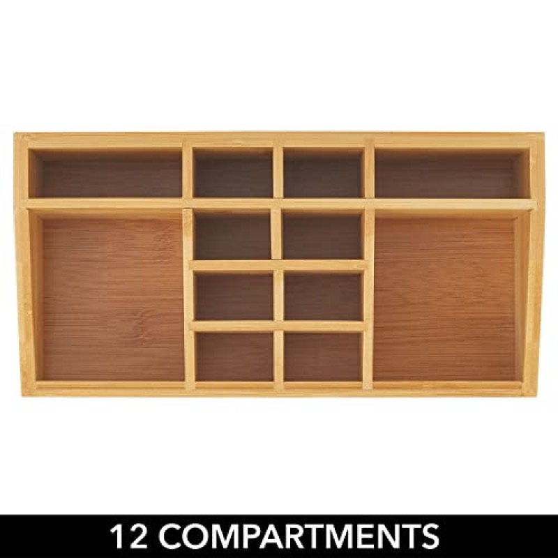 mDesign 대나무 메이크업 화장품 정리함 보관 센터(욕실 조리대, 세면대용 섹션 12개 포함) - 브러쉬, 립스틱, 립글로스, 컨실러, 마스카라, 아이 펜슬 보관 - 천연