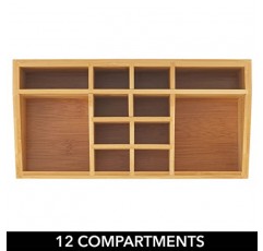 mDesign 대나무 메이크업 화장품 정리함 보관 센터(욕실 조리대, 세면대용 섹션 12개 포함) - 브러쉬, 립스틱, 립글로스, 컨실러, 마스카라, 아이 펜슬 보관 - 천연