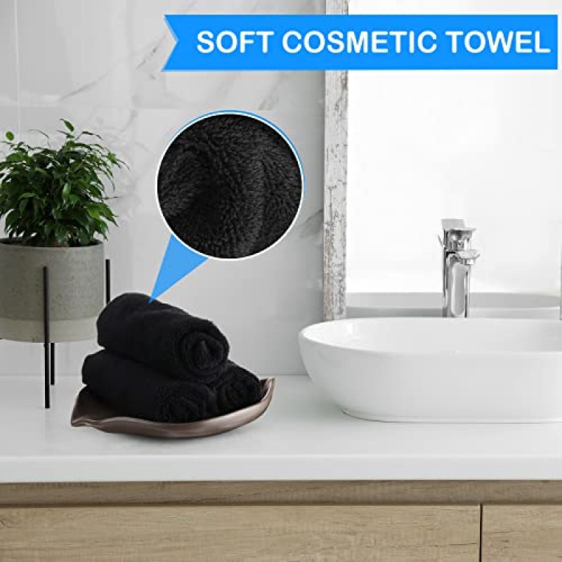 13 x 13 인치 메이크업 수건 재사용 가능한 메이크업 리무버 천 페이셜 클렌징 메이크업 타올 면 부드러운 화장품 타올 물 흡수성 메이크업 천 여성용 페이스 타올 스킨 케어, 블랙 (12 개)
