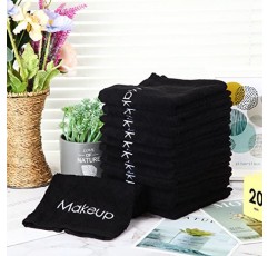 13 x 13 인치 메이크업 수건 재사용 가능한 메이크업 리무버 천 페이셜 클렌징 메이크업 타올 면 부드러운 화장품 타올 물 흡수성 메이크업 천 여성용 페이스 타올 스킨 케어, 블랙 (12 개)