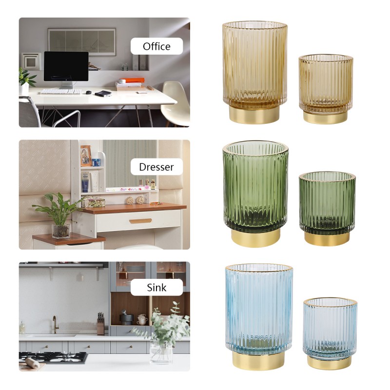 Fvstar 2pcs 메이크업 브러쉬 홀더, 유리 화장품 아이 라이너 디스플레이 컵 독특한 빈티지 메이크업 연필 홀더 장식 드레서 메이크업 주최자 사무실 데스크탑 연필 홀더 (녹색)