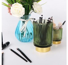 Fvstar 2pcs 메이크업 브러쉬 홀더, 유리 화장품 아이 라이너 디스플레이 컵 독특한 빈티지 메이크업 연필 홀더 장식 드레서 메이크업 주최자 사무실 데스크탑 연필 홀더 (녹색)