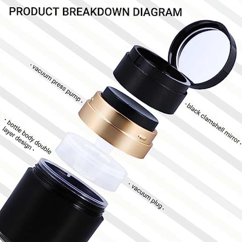 2팩 에어리스 펌프 용기, 모이스처라이저 펌프 디스펜서, 리필형 크림 용기 진공 펌프 병 디스펜서 여행용 크기 로션 및 크림용 빈 용기 모이스처라이저(1oz-2pcs, 검정색)