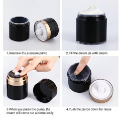 2팩 에어리스 펌프 용기, 모이스처라이저 펌프 디스펜서, 리필형 크림 용기 진공 펌프 병 디스펜서 여행용 크기 로션 및 크림용 빈 용기 모이스처라이저(1oz-2pcs, 검정색)