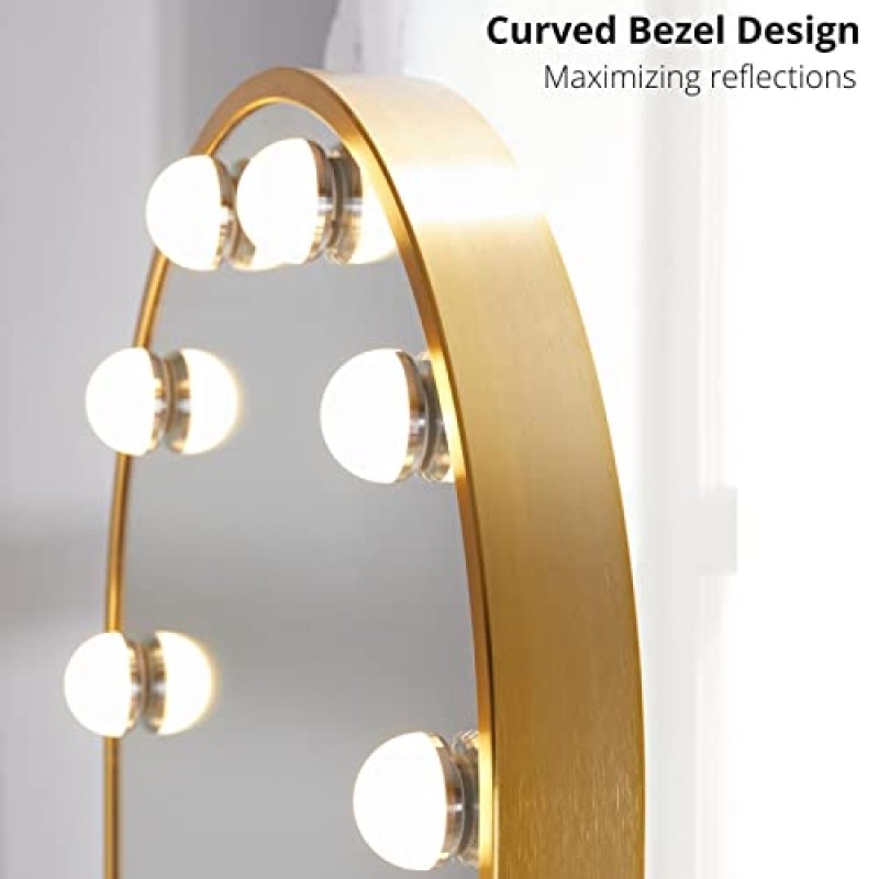 LUXFURNI 조명이 있는 화장 거울 침실용 화장 거울, 밝기 조절이 가능한 전구 12개를 갖춘 대형 헐리우드 조명 거울 스마트 터치 컨트롤 3가지 색상 조명 모드(골드)