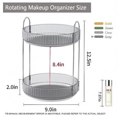 hxbigjin 화장대용 360°회전 메이크업 정리함, 게으른 수잔 스킨케어 화장품 화장대 정리함, 향수、로션、립스틱、코롱용 회전 욕실 조리대 정리함(2단-회색)