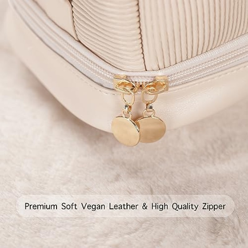 여성용 더블 레이어 메이크업 가방, 메이크업 여행 가방 대용량 방수 비건 가죽 화장품 가방 메이크업 주최자 가방