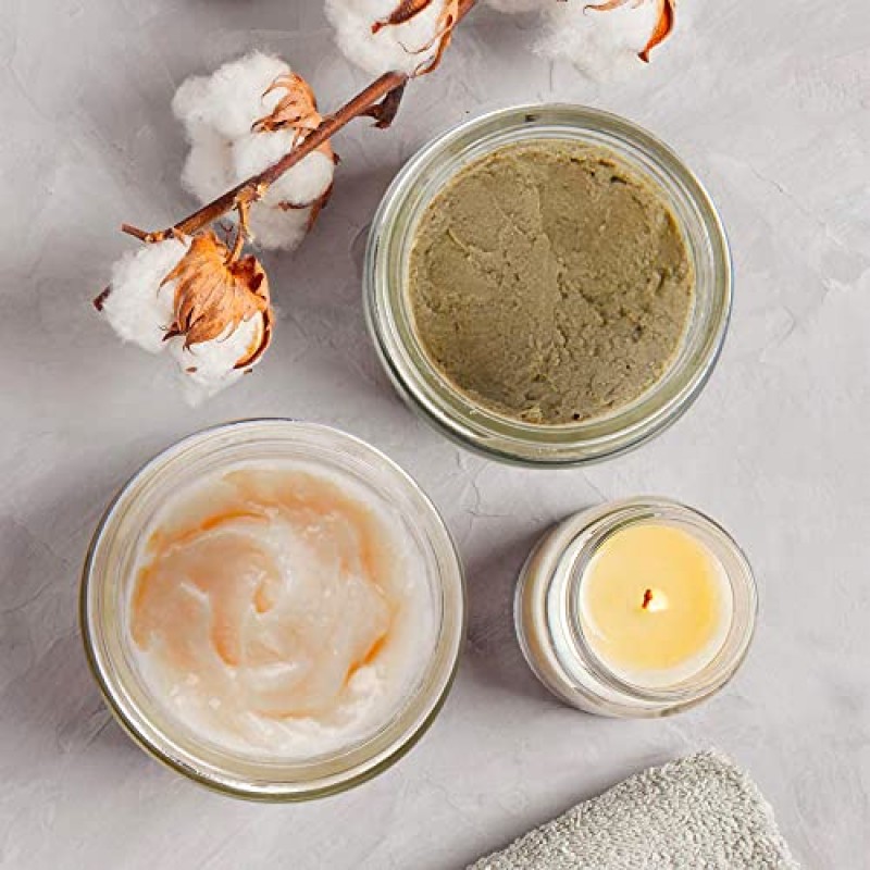 뚜껑이 있는 2온스 유리병, Bumobum 48팩 흰색 뚜껑이 있는 투명 소형 항아리, 빈 라벨 및 내부 라이너, 샘플, 파우더, 크림, 로션, 향신료용 60ml 빈 원형 ​​화장품 용기