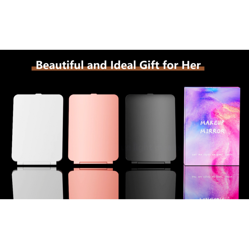 10배 확대경이 있는 메시온 화장 거울, 80개의 LED 조명이 있는 화장 거울, 소형 LED 거울, 3가지 색상의 조명이 있는 휴대용 화장품 거울, 여성용 여행용 액세서리(로즈 골드)