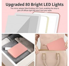 10배 확대경이 있는 메시온 화장 거울, 80개의 LED 조명이 있는 화장 거울, 소형 LED 거울, 3가지 색상의 조명이 있는 휴대용 화장품 거울, 여성용 여행용 액세서리(로즈 골드)