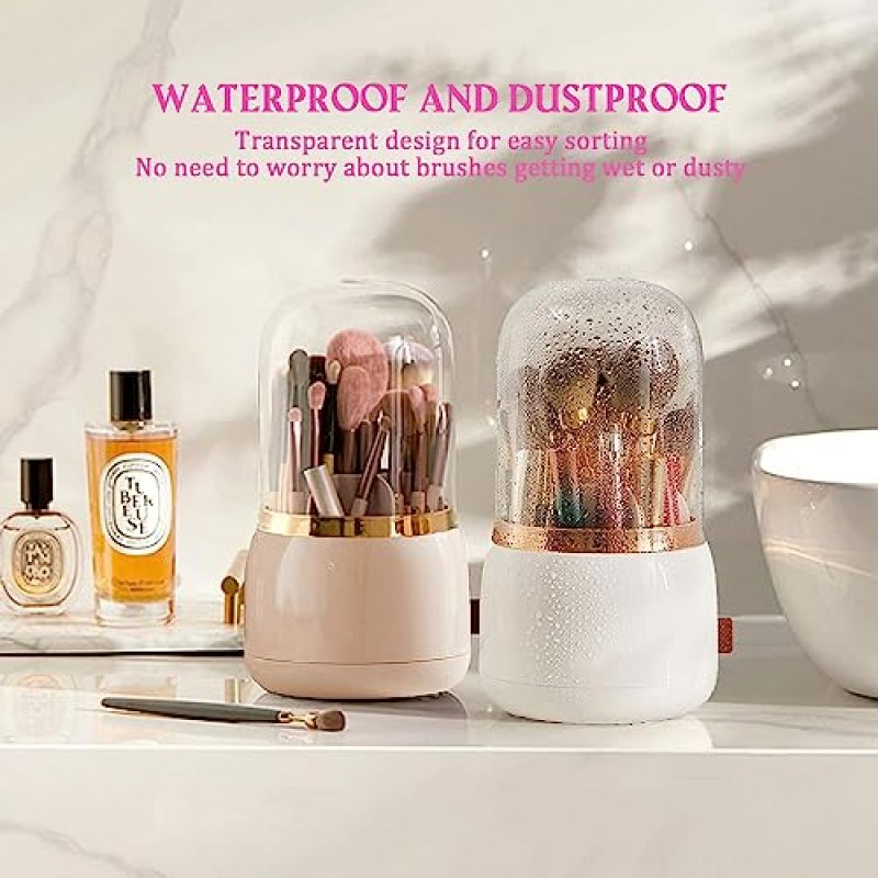 Liazy esuoh 메이크업 브러쉬 홀더 주최자 뚜껑 포함 360 회전 메이크업 브러쉬 컨테이너, 화장대/드레서/욕실에 적합(흰색)