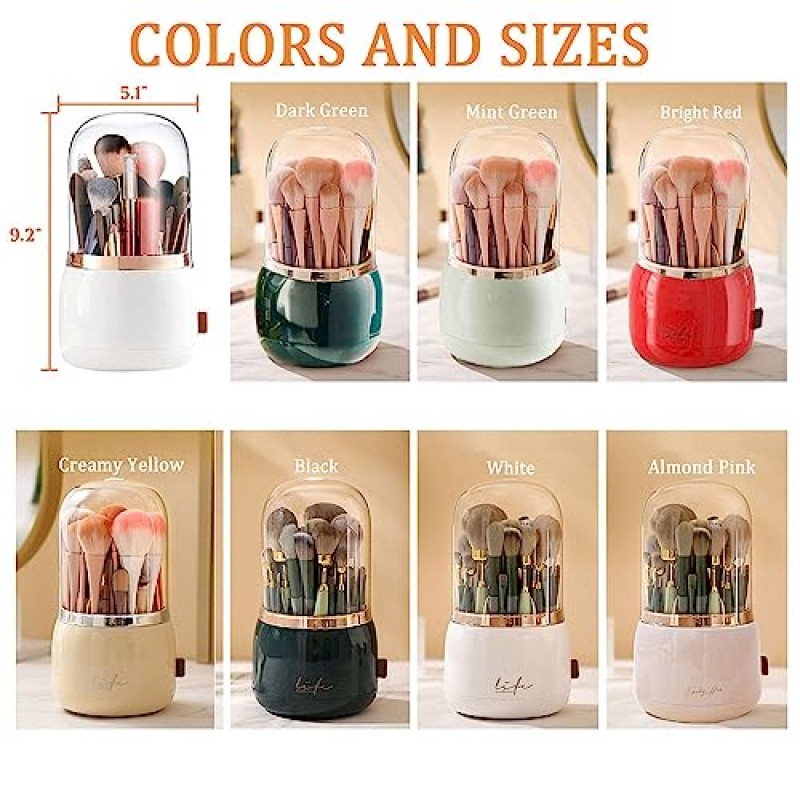 Liazy esuoh 메이크업 브러쉬 홀더 주최자 뚜껑 포함 360 회전 메이크업 브러쉬 컨테이너, 화장대/드레서/욕실에 적합(흰색)