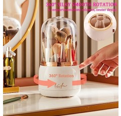 Liazy esuoh 메이크업 브러쉬 홀더 주최자 뚜껑 포함 360 회전 메이크업 브러쉬 컨테이너, 화장대/드레서/욕실에 적합(흰색)