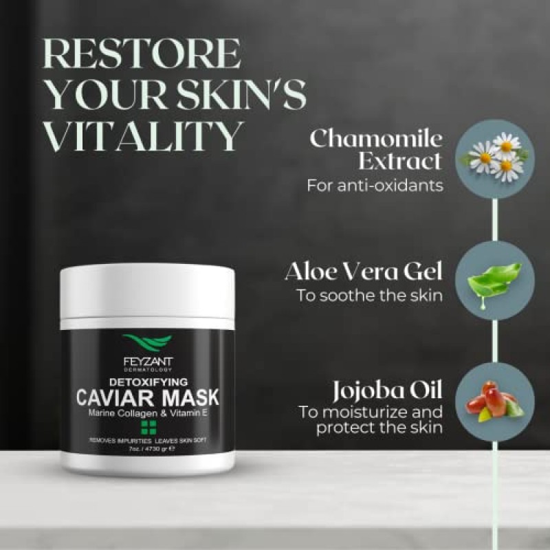 마린 콜라겐과 비타민 E가 함유된 페이잔트 스킨케어 캐비어 페이스 마스크 - 전문 스파 품질, 모든 피부 유형, 수분 공급 및 스무딩, 16온스