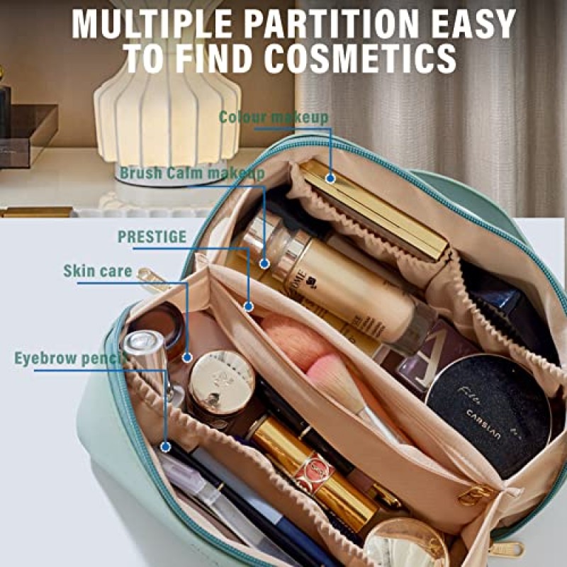 nqauen 메이크업 가방 대용량 여행용 화장품 가방 TravelToiletry Bag Organizer with Handle and Divider 화장품 가방 (녹색, 중형)
