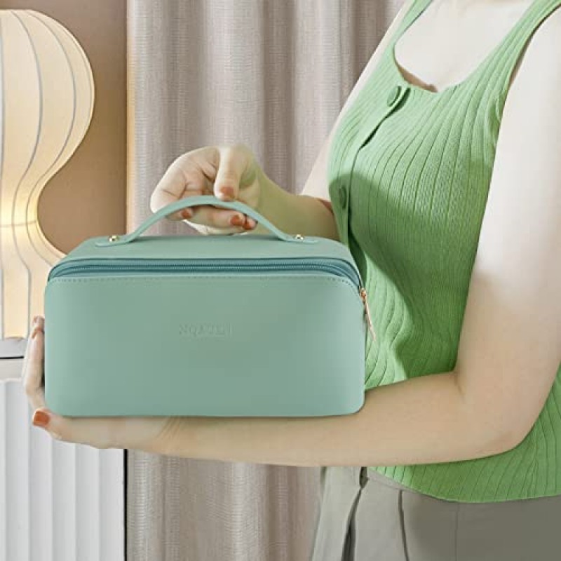nqauen 메이크업 가방 대용량 여행용 화장품 가방 TravelToiletry Bag Organizer with Handle and Divider 화장품 가방 (녹색, 중형)