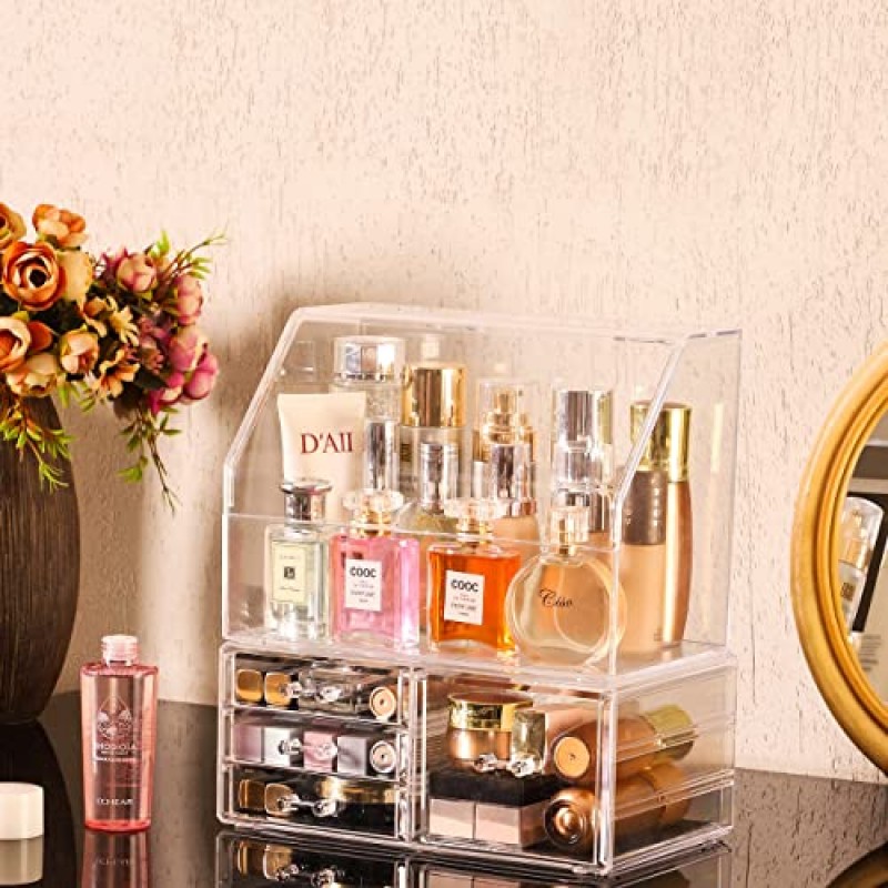 Cq 아크릴 전문 메이크업 주최자 및 뚜껑 먼지 방수 화장품 디스플레이 케이스 뷰티 스킨케어 제품 구성, 2개 세트에 대한 4개의 서랍 포함