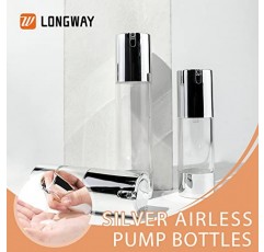 Longway 1.7oz/50ml 에어리스 펌프 병 실버 에어리스 화장품 크림 펌프 병 여행용 사이즈 디스펜서 리필 용기 (6 팩)