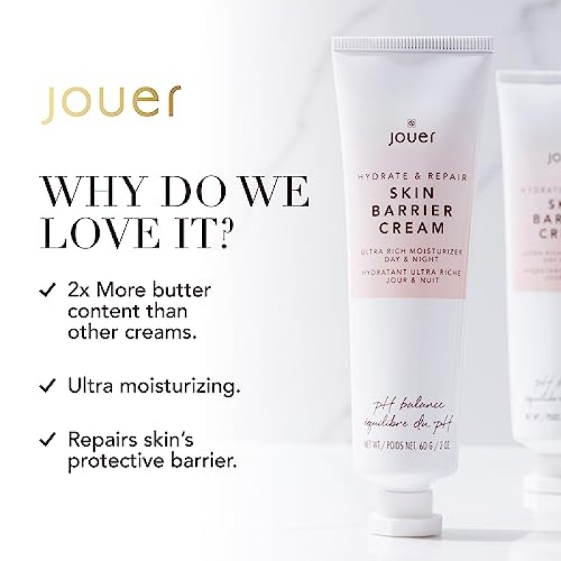 Jouer 스킨 베리어 크림 - 스킨 베리어 리페어 모이스처라이저 - 하이드레이팅 히알루론산 DD 크림 - 링클 크림 - 알파 리포산 및 Coq10-2 온스를 함유한 안티 에이징 나이트 페이스 크림