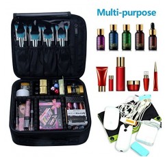 Relavel 여행 메이크업 기차 케이스 메이크업 화장품 케이스 정리함 화장품용 조절 가능한 분배기가 있는 휴대용 아티스트 보관 가방 메이크업 브러쉬 세면도구 쥬얼리 디지털 액세서리 블랙