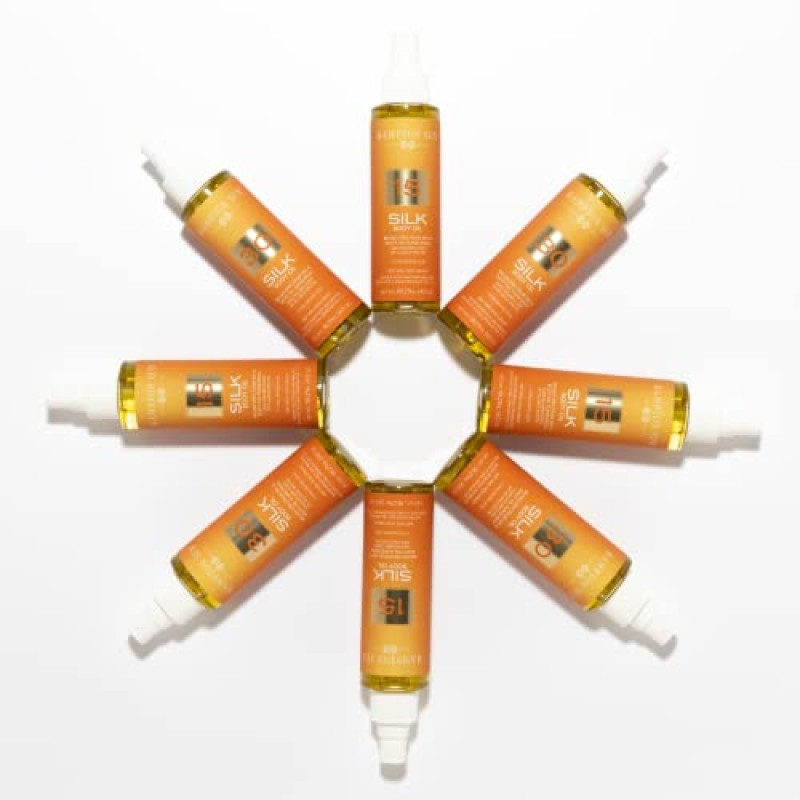 Hampton Sun Hampton Sun SPF 30 실크 바디 오일, 4.0oz. - 히알루론산이 주입된 드라이 오일, 피부 탄력 + 수분 공급, 탄력 + 유연성 촉진, 럭셔리 선 태닝 오일