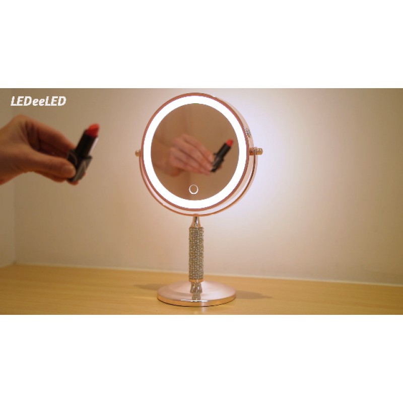 조명이있는 블링 라인 석 메이크업 거울 1x /10X 확대 양면 회전 Led 충전식 화장 거울 7 