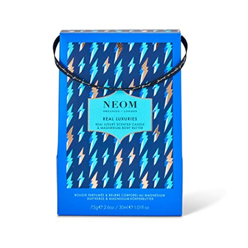 네옴 - 리얼 럭셔리 선물 세트 | 리얼 럭셔리 센티드 트래블 캔들 & 마그네슘 바디 버터, 30ml | 라벤더, 자스민, 로즈우드