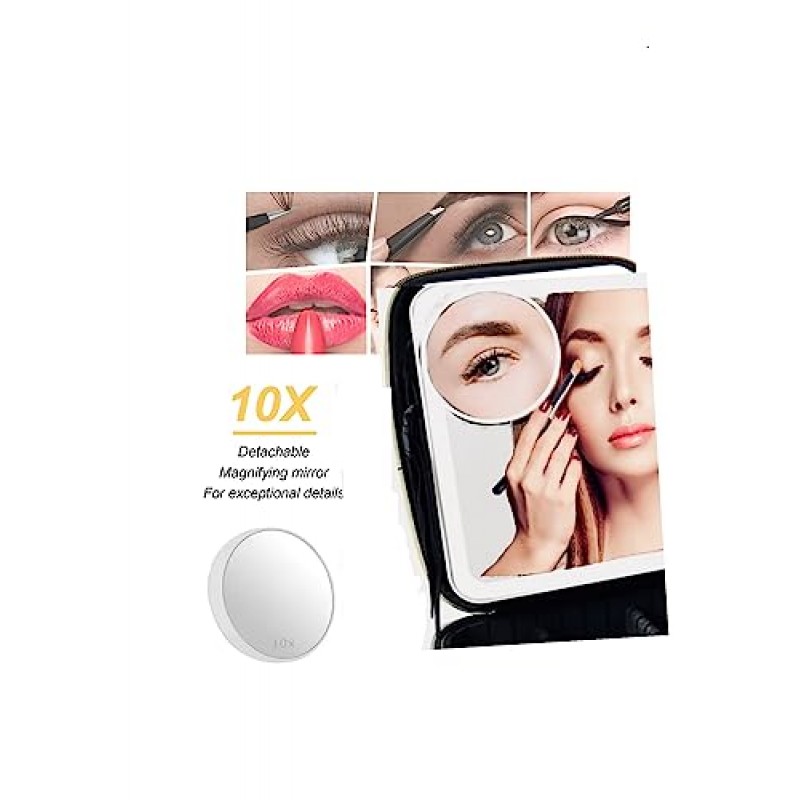 조명 거울이 포함된 NJ GLAM 여행용 메이크업 가방 4K LED 거울 충전식 - 거울이 포함된 메이크업 가방, 보석 상자 및 10X 분리형 거울 포함 - 거울과 조명이 포함된 메이크업 케이스(핑크)