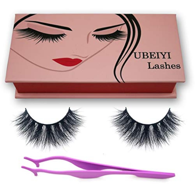 UBEIYI 3D 밍크 속눈썹 손으로 만든 드라마틱 메이크업 스트립 속눈썹 100% 모피 가짜 속눈썹 두꺼운 십자가 디럭스 거짓 속눈썹 블랙 자연 푹신한 긴 소프트 2 쌍 선물 패키지